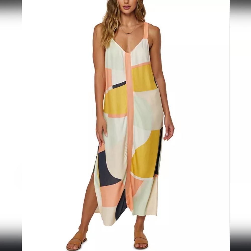 O'Neill Colorblock Geometric Maxi Dress in Yellow, Peach, Navy, Cream